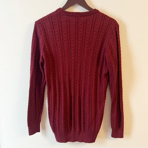 Zara Crewneck Maroon Cable Knit Sweater Size Medium Long Sleeves - Picture 5 of 7